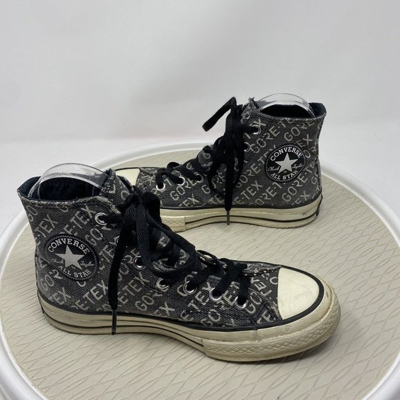 Converse High Tops 7.5 Women Shoes Goretex Sneakers Black Waterproof Spell Out - Picture 3 of 12